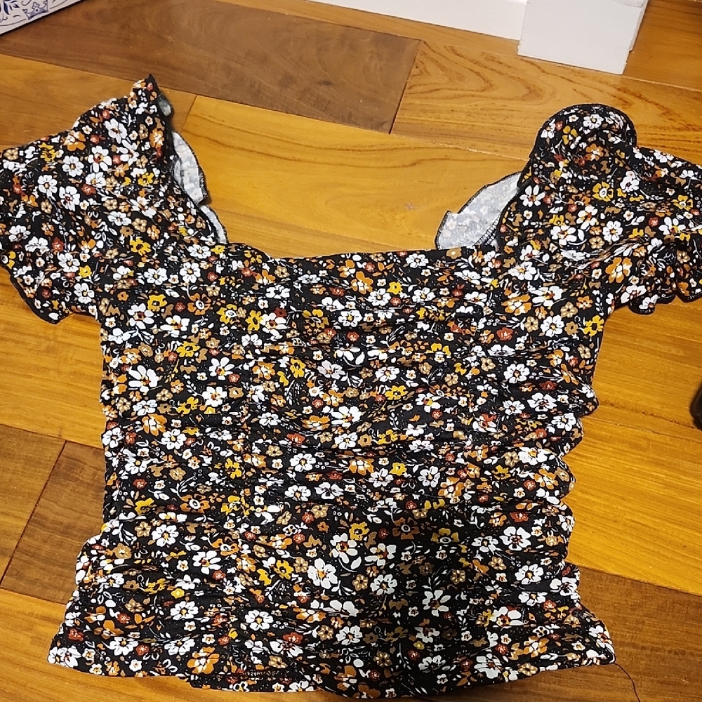 Floral Black and Orange Women's Top